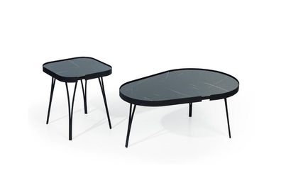 Designer Grauer Couchtisch Set Luxus 2x Tische Runde Beistelltische Tisch
