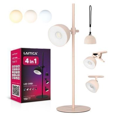 Laitica LED ORBI 2.5W Schreibtischlampe Rosa, USB-Ladestation, DREI Lichtfarben