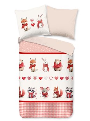 Good Morning Kids Flanell Bettwäsche 135x200 Timmy Winter Tiere niedlich rot 33019