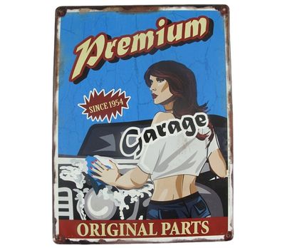 Blechschild, Reklameschild, Premium Garage, Auto Werkstatt Wandschild 40x30 cm
