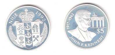 5 Dollar Silber Münze Republik Niue John F. Kennedy 1992 (111471)