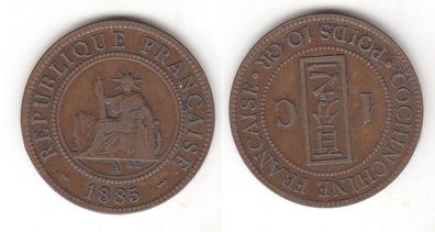 1 Cent Kupfer Münze Französisch Indo China 1885 (112160)
