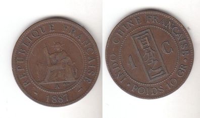 1 Cent Kupfer Münze Französisch Indo China 1887 A (112181)