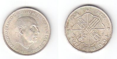 100 Pesetas Silber Münze Spanien 1966 (111949)