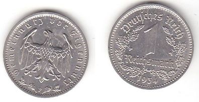 1 Mark Nickel Münze 3. Reich 1934 F, Jäger 354 (111448)