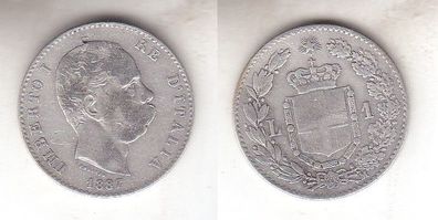 1 Lira Silber Münze Italien 1887 M (111915)