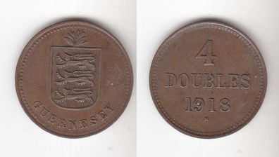4 Doubles Kupfer Münze Guernesey Guernsey 1918 (112129)