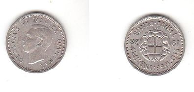 3 Pence Silber Münze Großbritannien 1938 (111668)