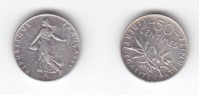 50 Centimes Silber Münze Frankreich 1918 (110902)