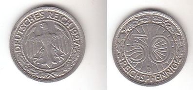 50 Pfennig Nickel Münze Weimarer Republik 1927 D (111609)