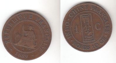 1 Cent Kupfer Münze Französisch Indo China 1889 A (112094)