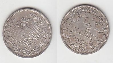 1/2 Mark Silber Münze Kaiserreich 1909 D, Jäger 16 (111754)