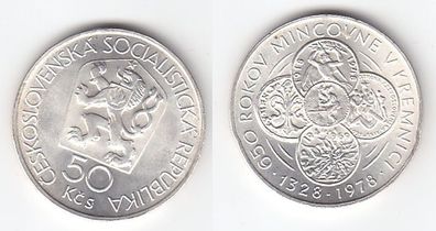 50 Kronen Silber Münze CSSR 650 Rokov Mincovne v Kremnici 1978 (111802)