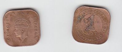 1 Cent Kupfer Münze Kommisarische Verwaltung Malaya 1945 (110884)
