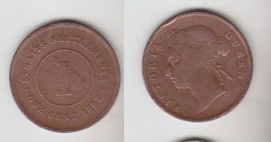 1 Cent Kupfer Münze Straits Settlements 1897 (110379)