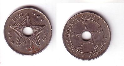 20 Cent. Kupfer Nickel Münze Belgisch Kongo Congo Belge 1911 (111601)