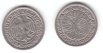 50 Pfennig Nickel Münze Weimarer Republik 1928 G (111793)