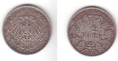 1/2 Mark Silber Münze Kaiserreich 1913 E, Jäger 16 (111810)