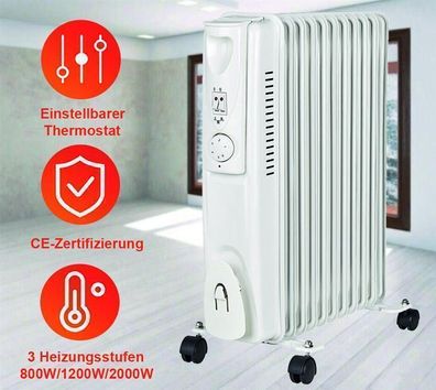 Elektroheizkörper 2000 W Heizung 9 Rippen Ölradiator Ölheizung Weiß NEU! OVP!