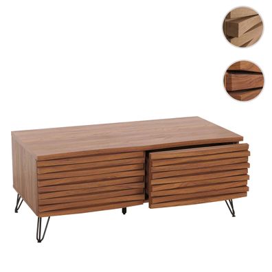 Couchtisch HWC-M49, 3D-Design 2 Schubladen Massiv-Holz Mango Metall 46x110x55cm