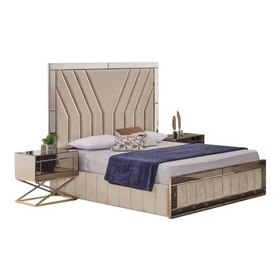 Luxuriöses Schlafzimmer Set Designer Doppelbett Holz 2x Nachttische 3tlg