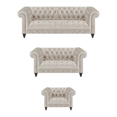 Moderne Chesterfield Weiße Sofagarnitur Edle Polstersofas Sessel 3tlg