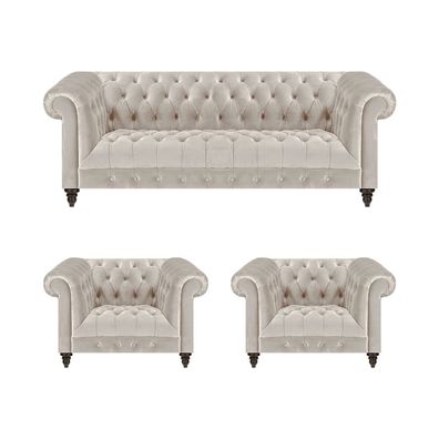 Stilvolle Chesterfield Couchgarnitur Moderne Textilcouch 2x Lehnsessel