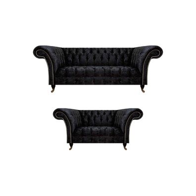 Luxuriöse Chesterfield Schwarze Textil Sitzgarnitur Wohnzimmer Möbel