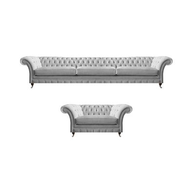 Weißer Chesterfield Dreisitzer Luxuriöser Wohnzimmer Polstersessel 2tlg
