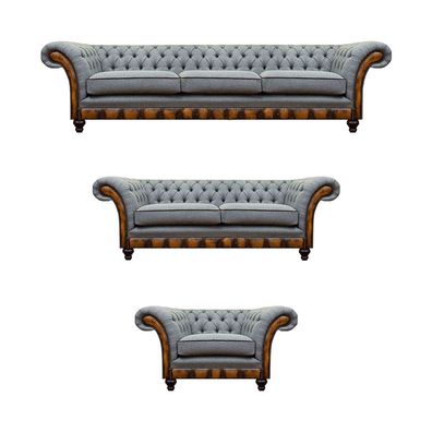 Chesterfield Hellgraue Polstermöbel Wohnzimmer Sofagarnitur Edles Set