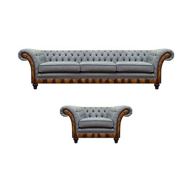 Chesterfield Wohnzimmer Stoffsofa Exklusiver Lehnsessel 3-Sitzer 2tlg