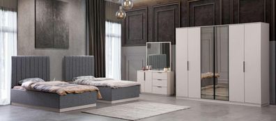 Schlafzimmer Moderne 2x Luxusbetten Nachttisch Kleiderschrank 5tlg