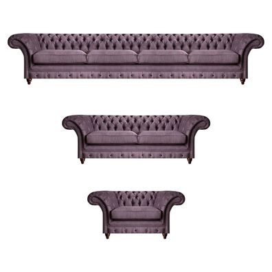 Chesterfield Lila Garnitur Komplettes Sofa Set Moderne Sitzmöbel 3tlg