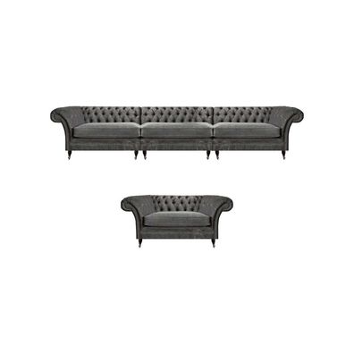 Graue Chesterfield 2tlg Sitzgarnitur Edler 3-Sitzer Moderner Lehnsessel