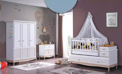 Baby Bett Kinderzimmer Komplettes Schlafzimmer Schrank Kommode Holz 3tlg
