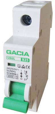 Leitungsschutzschalter GACIA SB6L 1P B25A, Sicherungsautomat MCB