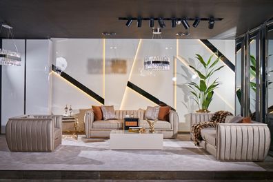 Luxus Beige Set Sofagarnitur 3 + 3 + 1 Sitzer Couchtisch Sofa Sessel Sofas 5tlg