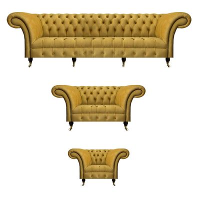 Gelbe Chesterfield Wohnzimmer Sitzgarnitur Polster Möbel Textilsitzer