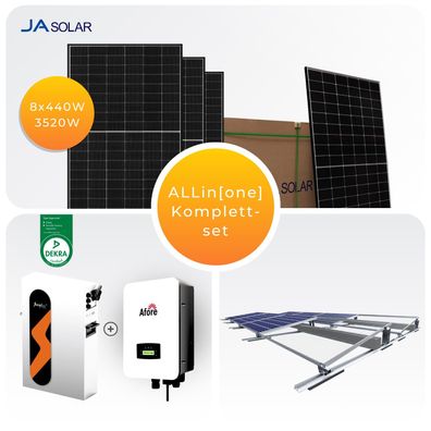 3,5kWp/3kW Solar Komplettset mit 5,12kWh LiFePO4 Stromspeicher und Montagesystem