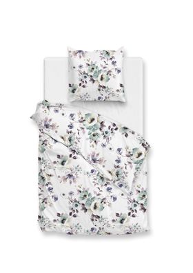 Zo! Home Flanell Bettwäsche 135x200 cm Celia white Rosen Zweige mint flieder
