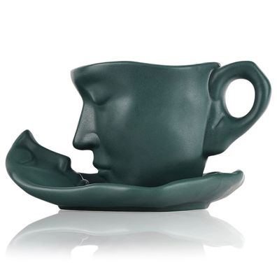 230 ml Kaffeetassen-Set, kreative abstrakte Kunst, Kuss-Kaffeetasse, mit Scheibe und