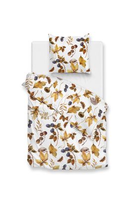 Zo! Home Flanell Bettwäsche 155x220 cm Castagno white Igel Früchte Blätter Herbst