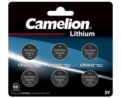 camelion - 6-tlg. Lithium Knopfzellen Set - 2x CR2016 / 2x CR2025 / 2x CR2032 - 3