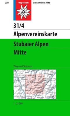 Stubaier Alpen, Mitte: Topographische Karte 1:25.000 mit Wegmarkierungen (A