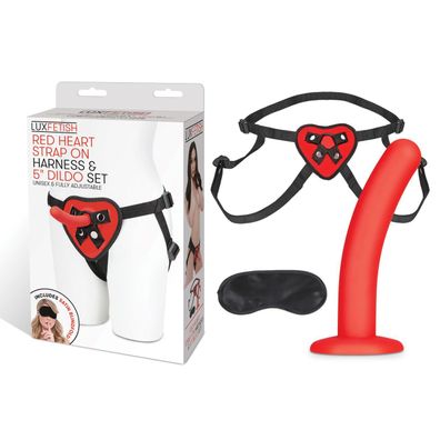 LUX FETISH Red Heart Strap on Harness & 5'' Dildo Set