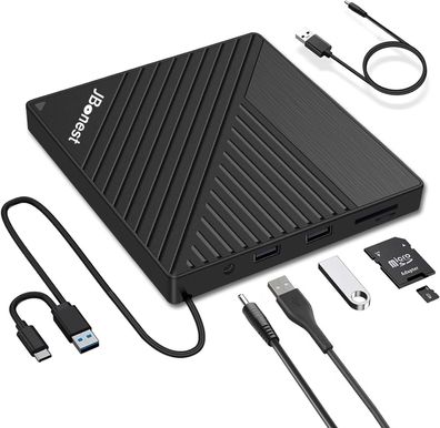 JBonest Externes CD DVD Laufwerk USB 3.0 Typ-C, Extern mit SD/ TF-Kartenleser