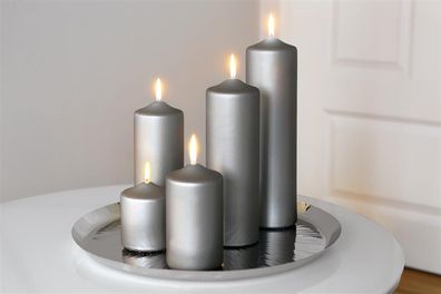 Fink CANDLE Stumpenk., metallic grau, et. Höhe 25, Ø 8 123744