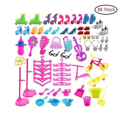 88 Stéck Artikel fér Barbie-Puppen Kleider Schuhe Schmuck Kleidung Set Zubeh?r