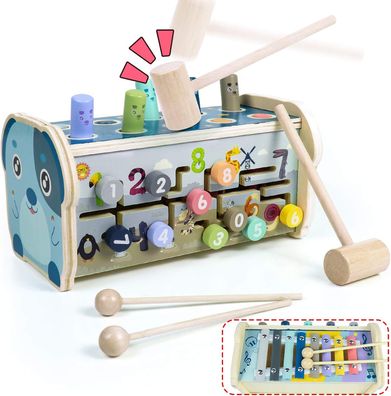 Hammerspiel Holz Klopfbank H?mmerchenspiel fér Kinder Montessori Spielzeug 3 in 1 Kl