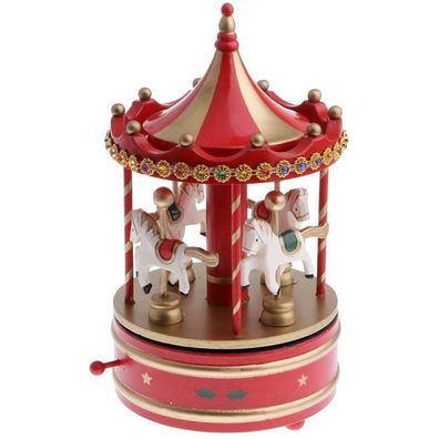 Vintage Carousel 4 Horses Carousel Winding Mechanical Music Box Toy Gifts - Red